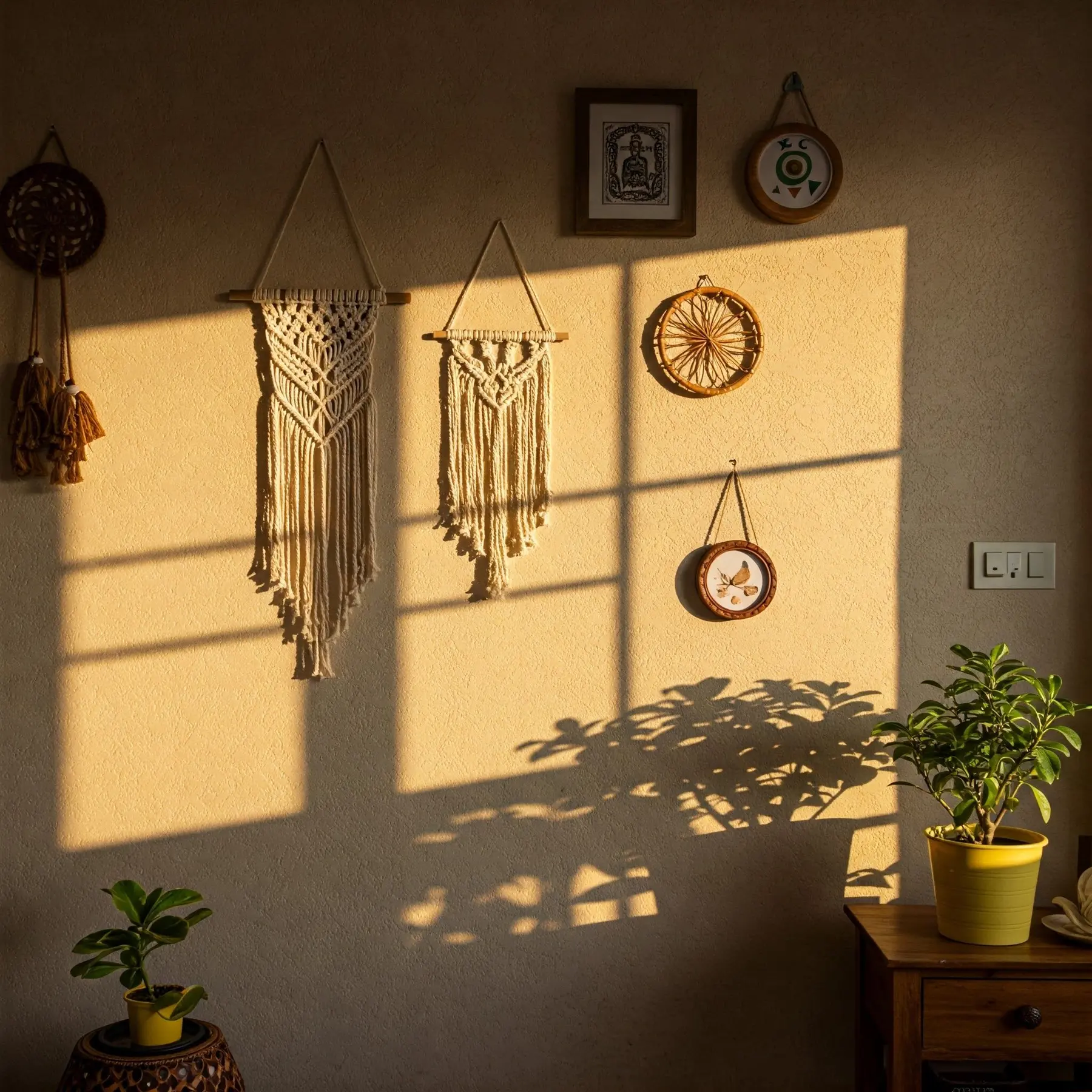 Handmade macramé in warm afternoon light